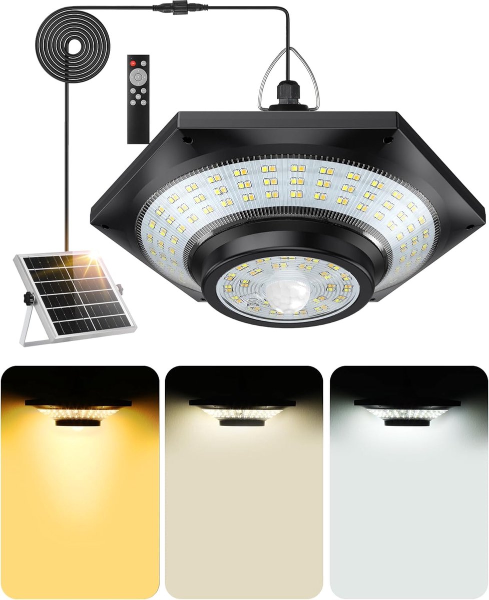 SnelShoppen - 228 LED Buiten Solar Lamp 4000 Lumen 5 Modi Bewegingssensor 3 Kleurtemperaturen 4400mAh Accu Voor Tuin, Oprit, Pergola, Garage