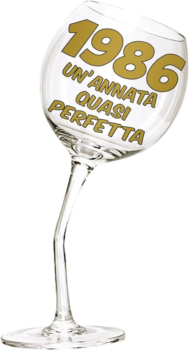 SnelShoppen - Skew Wijn Glas 440 ml voor 40ste Verjaardag - Un'Annata Quasi Perfetta - Uniek Ontwerp met Speelse Gebogen Steel - Perfect voor Feest, C