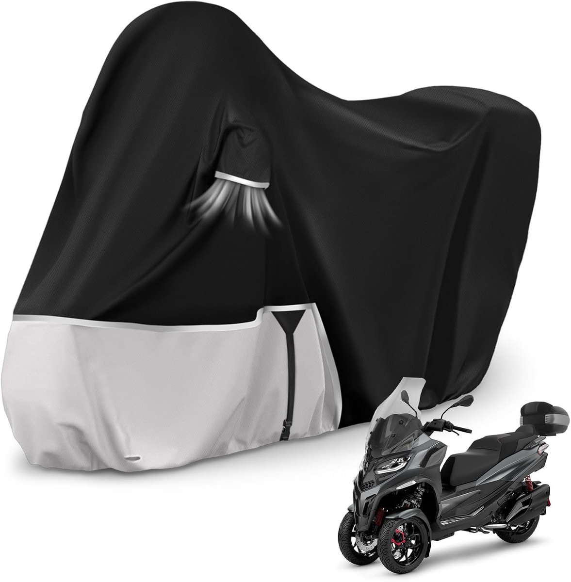 SnelShoppen - Motorhoes voor buiten - Waterdicht 420D Oxford-stof - Geschikt voor Piaggio MP3 400/500 met kofferbak - Winddicht & Antennevak