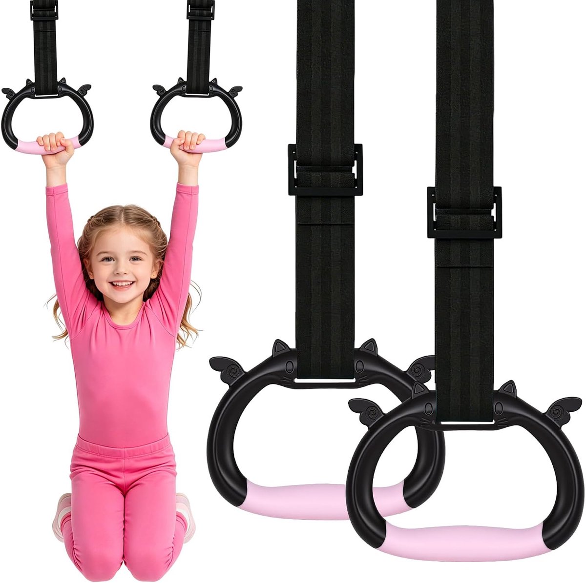 SnelShoppen - Gymnastiekringenset voor Kinderen - Trapeziumstang en Pull-up Ringen met 2m Verstelbare Riem - Kinderfitnessapparatuur voor Thuis en Bui
