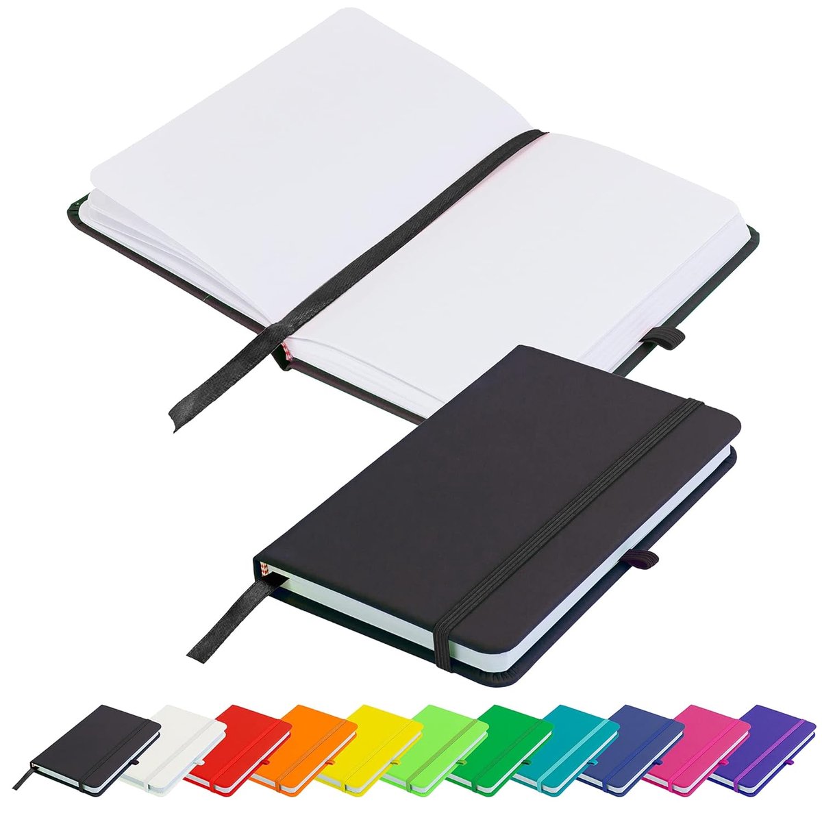SnelShoppen - Notitieboek A6 Ongelinieerd Hardback Journal met Penlus, Elastische Sluiting, Lintmarkering en Penlus - Zwart - Perfect voor Notities, D