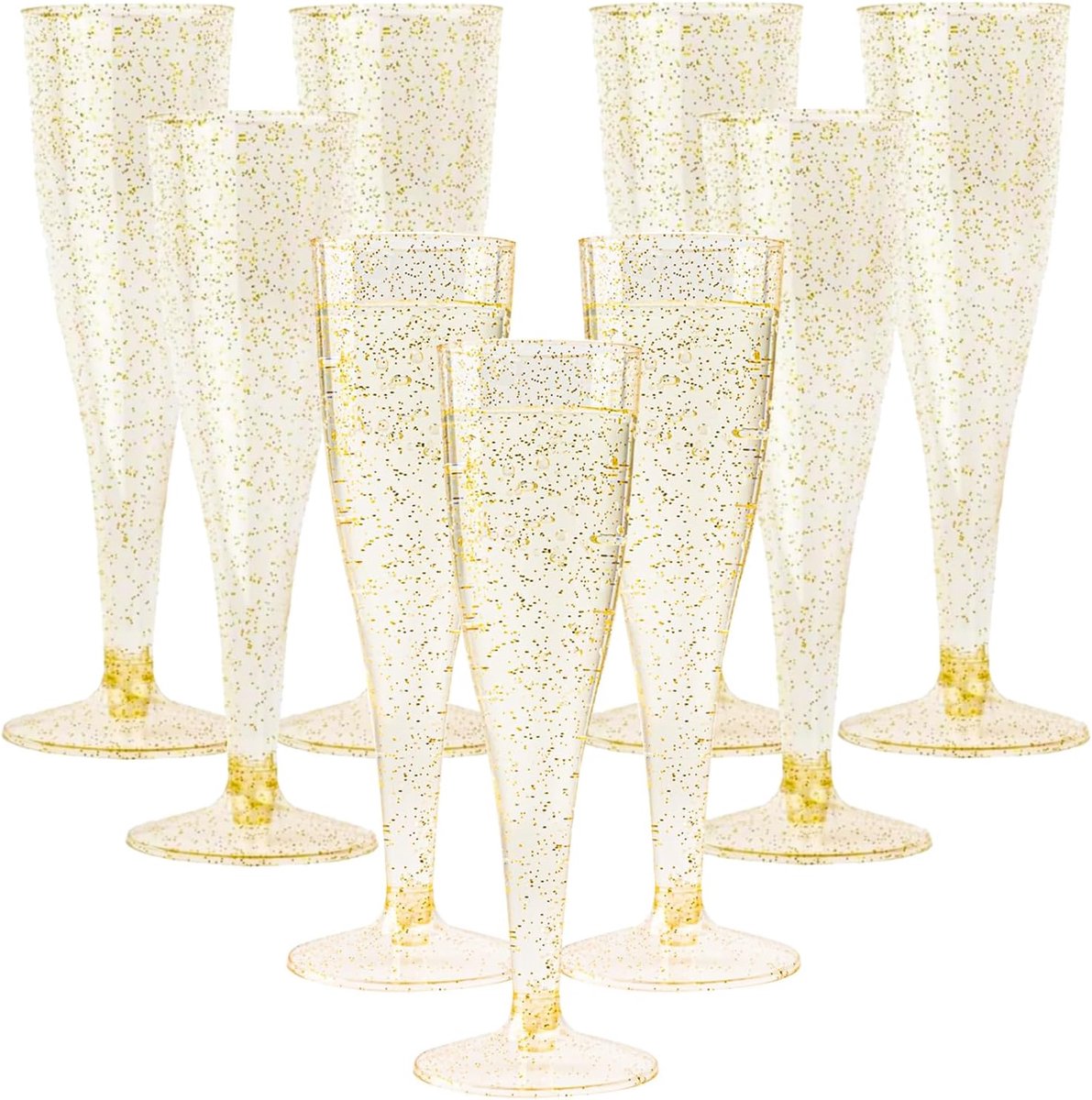 SnelShoppen - Plastic Champagneglazen 20 Stuks - Herbruikbare 150ml Glazen met Gouden Puntmarker - Ideaal voor Feest, Bruiloft, Picknick, Buitenfeest,