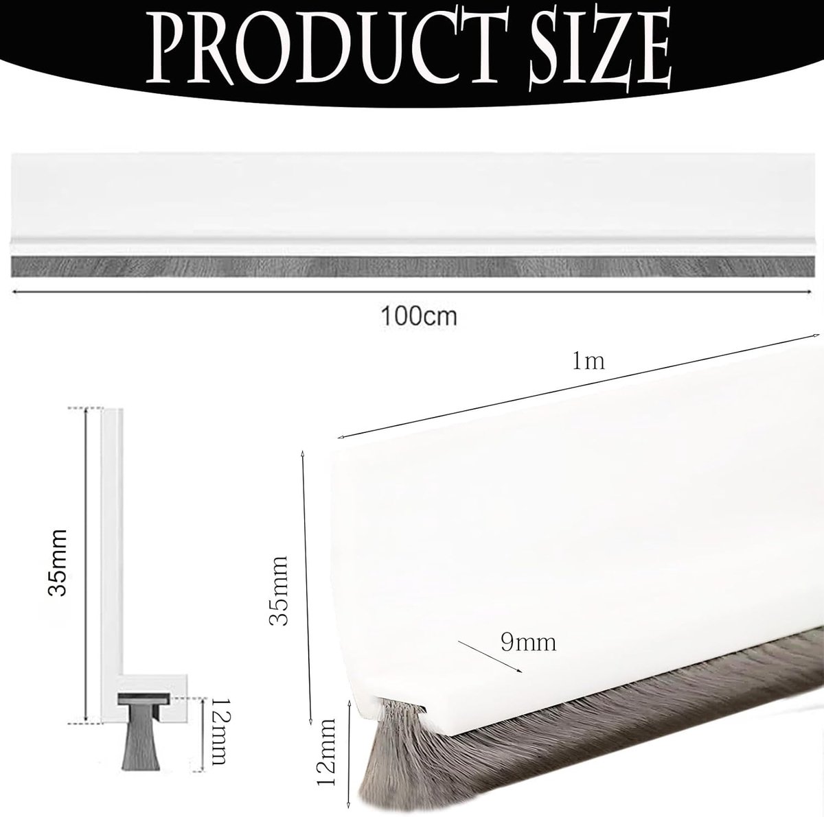 SnelShoppen - Draught Excluder 100 cm - Deurafdichting met Borstel - Voorkom Tocht, Geluid en Vocht - Bruin Silicone - Ideaal voor Huizen, Kantoor en