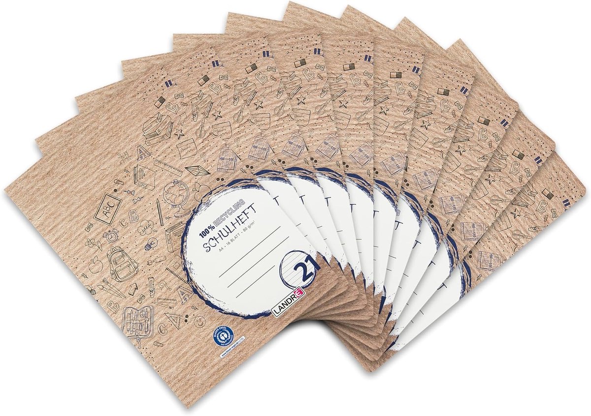 SnelShoppen - Schoolschriften A4, gerecycled, 16 vellen, gelinieerd, blauw, 10 stuks - Perfect voor school, studie en notities