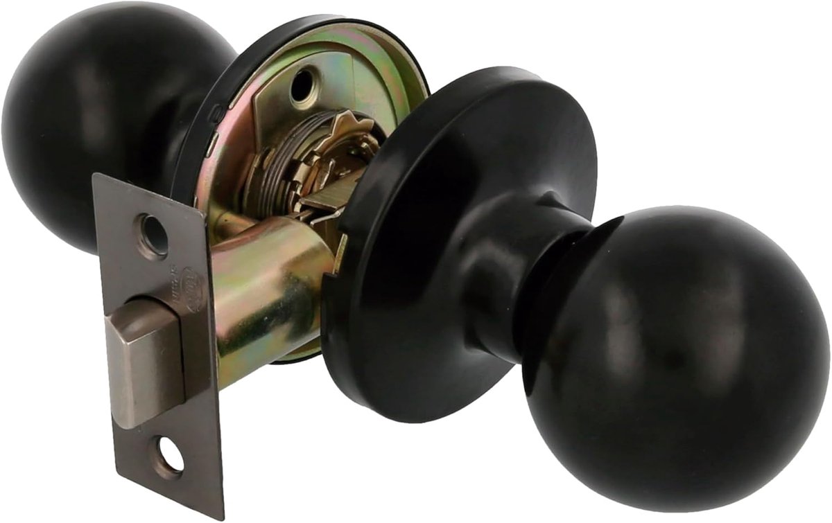 SnelShoppen - Deurknop Set - Ball Knop - Zwart Messing - Voor Houten Deuren 35-45 mm - Vrije Toegang - Woonkamer Keuken