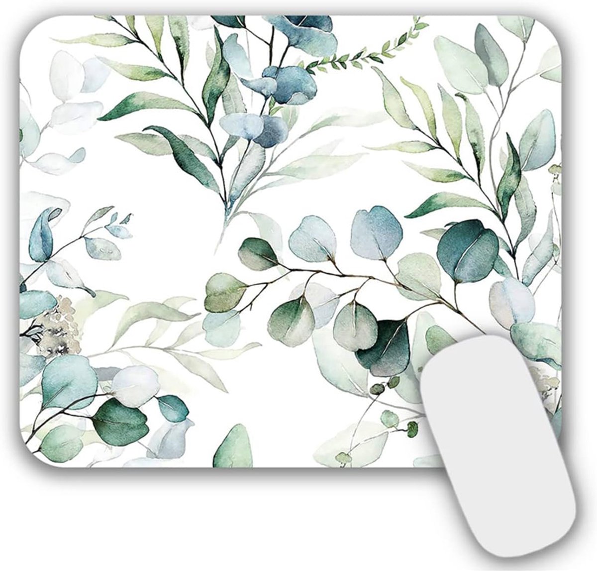 SnelShoppen - Kleine Muismat 24 x 20 cm Eucalyptus - Ultra Glad Lycra, Antislip Onderzijde, Wasbaar, Ideaal voor Werk en Gaming