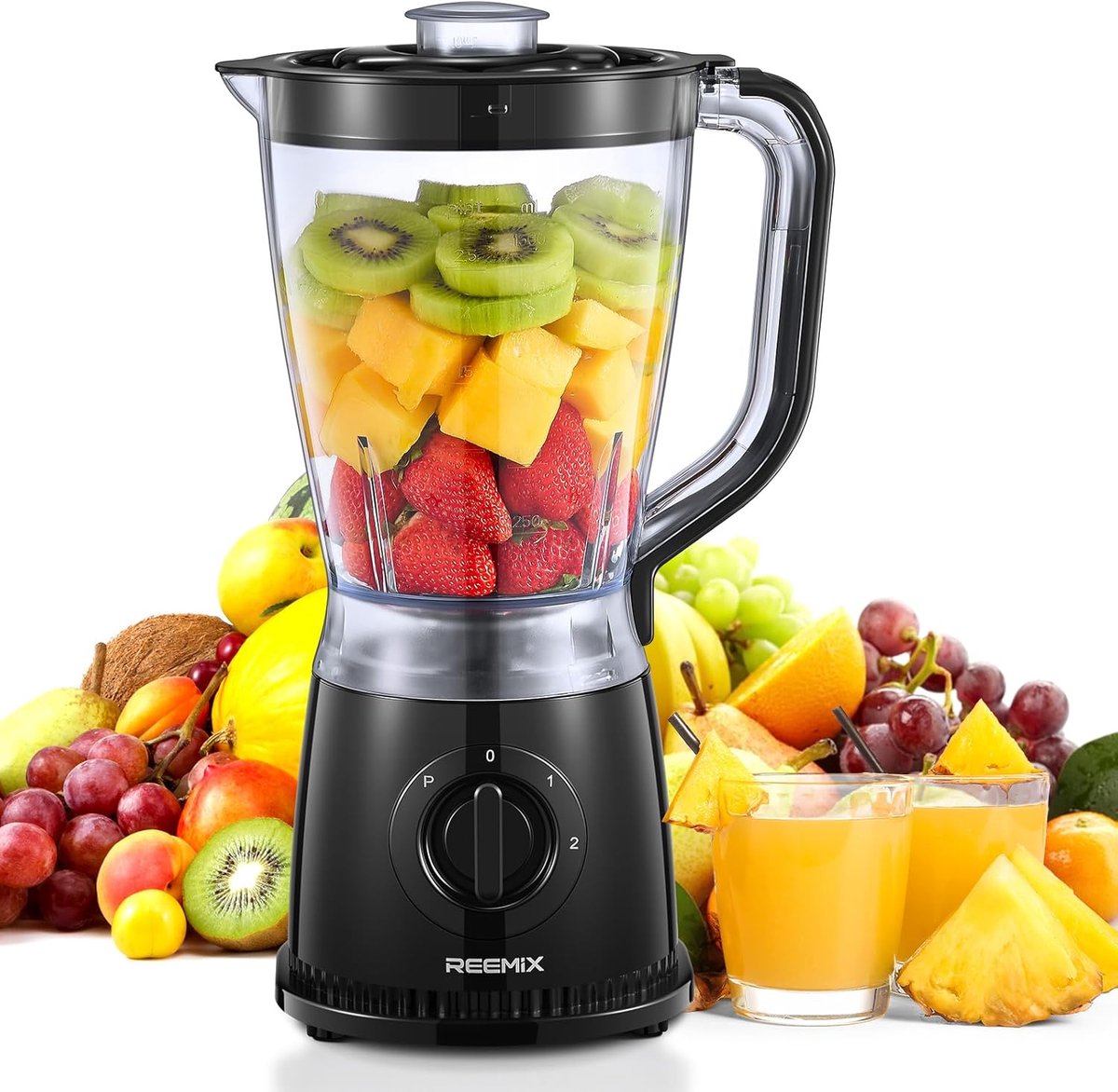 SnelShoppen - 500 Watt Hand Blender met 1.5 L Mengbeker, 2 Snelheden en Pulsefunctie, Roestvrijstalen Mes, Afneembare Deksel, Vaatwasmachinebestendig