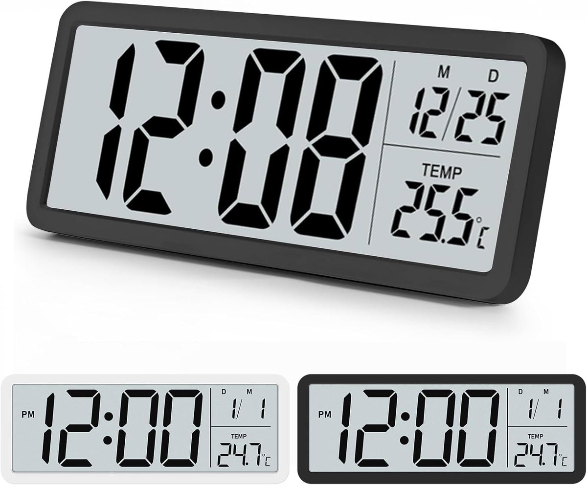 Thijox - Digitale Wandklok met Temperatuurweergave - Batterijgevoede Witte Tafelklok 20CM - 12/24Uur Formaat - Modern voor Woonkamer, Slaapkamer & Kan