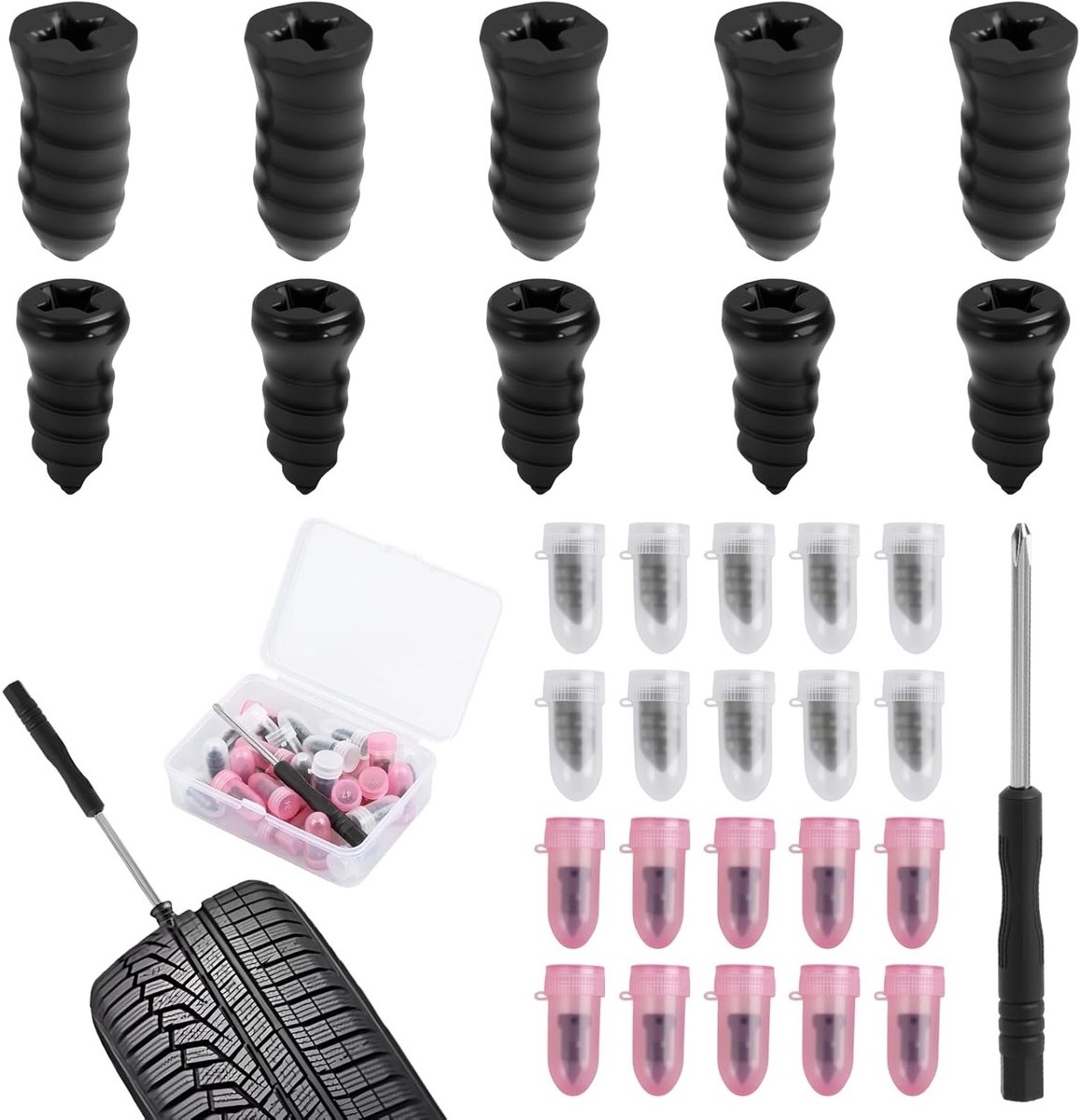 30 stuks Rubberen Bandenreparatie Nagels voor Auto en Motor - Inclusief Schroevendraaier