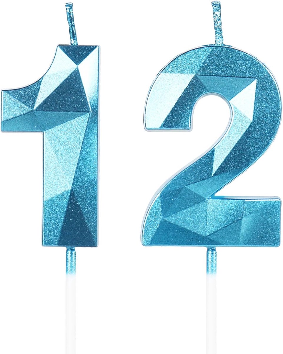 Thijox - Yiran 3D Verjaardagskaarsen - Blauwe Taartcijferkaarsen 12,5 cm voor Verjaardagsfeest, Huwelijksverjaardag, Taartdecoratie en Feestbenodigdhe