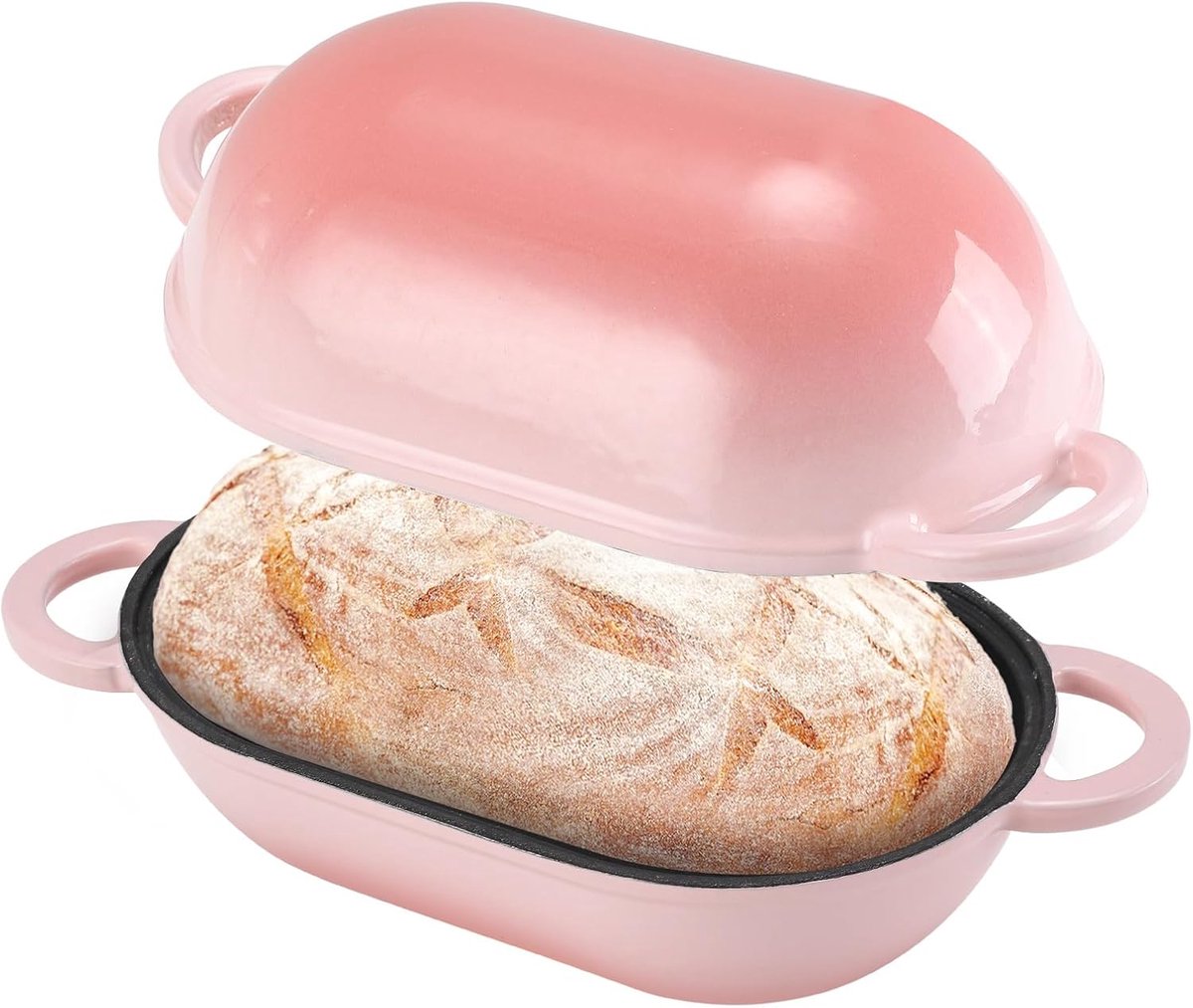 SnelShoppen - Gietijzeren Broodvorm met Deksel, 23 cm Emalje Gietijzeren Pot voor Brood Bakken, Casserole met Deksel 2.75 L, Ideale Broodpot, Roze, Vo