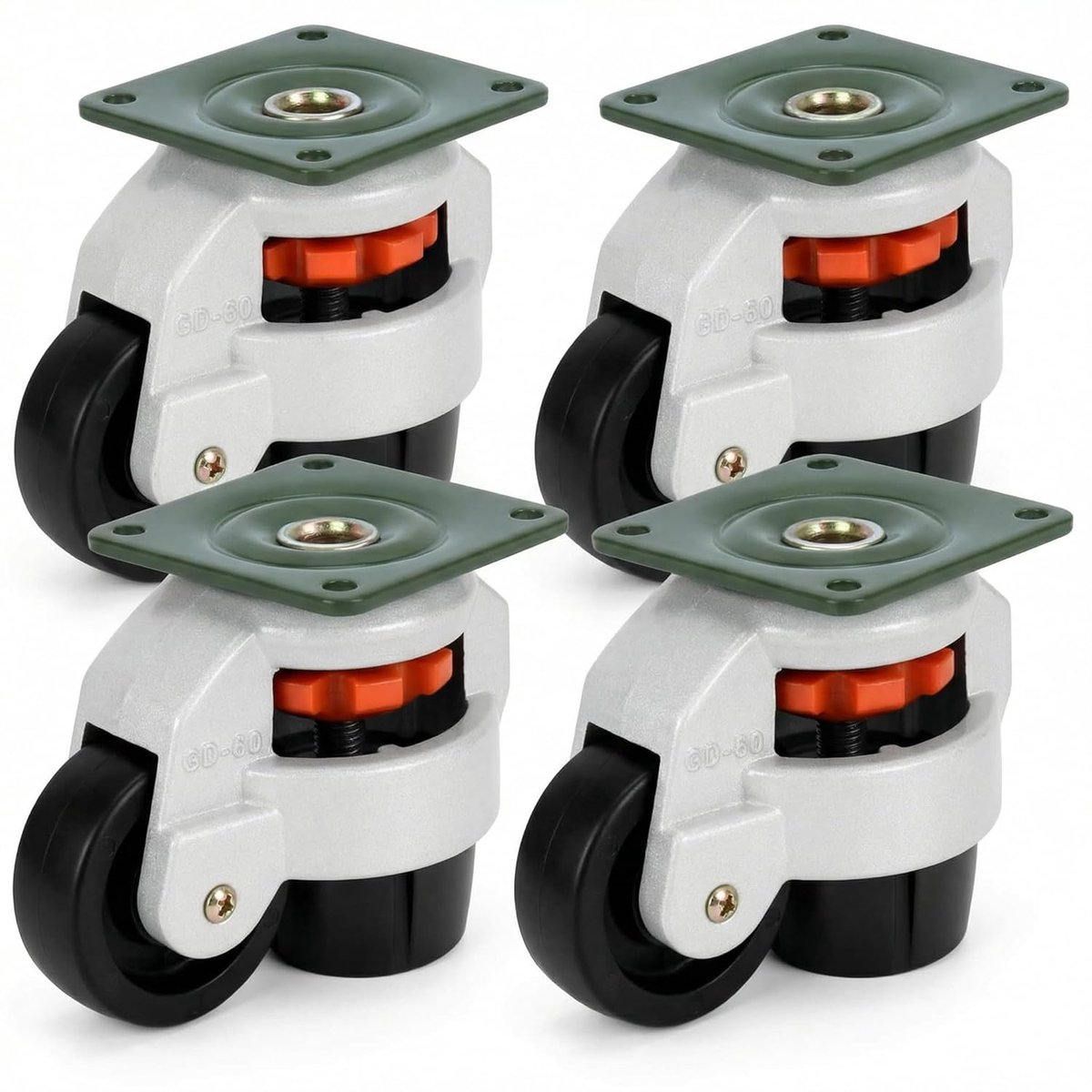 SnelShoppen - 4 Stuks 60mm Zwenkwielen voor Werkbank, 500kg Draagvermogen, Uittrekbare Transportwielen voor Meubels en Machines