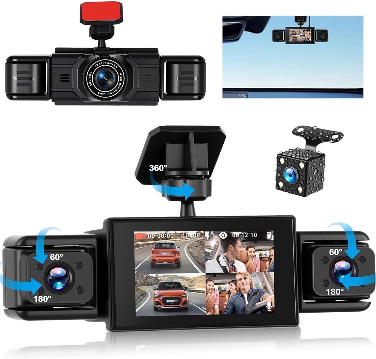 Thijox - Spiegel-dashcam met achteruitrijcamera 9,66 inch Full HD 2K, auto camera voor en achter, super nachtzicht, G-sensor, GPS, LCA, BSD, 64G-kaart