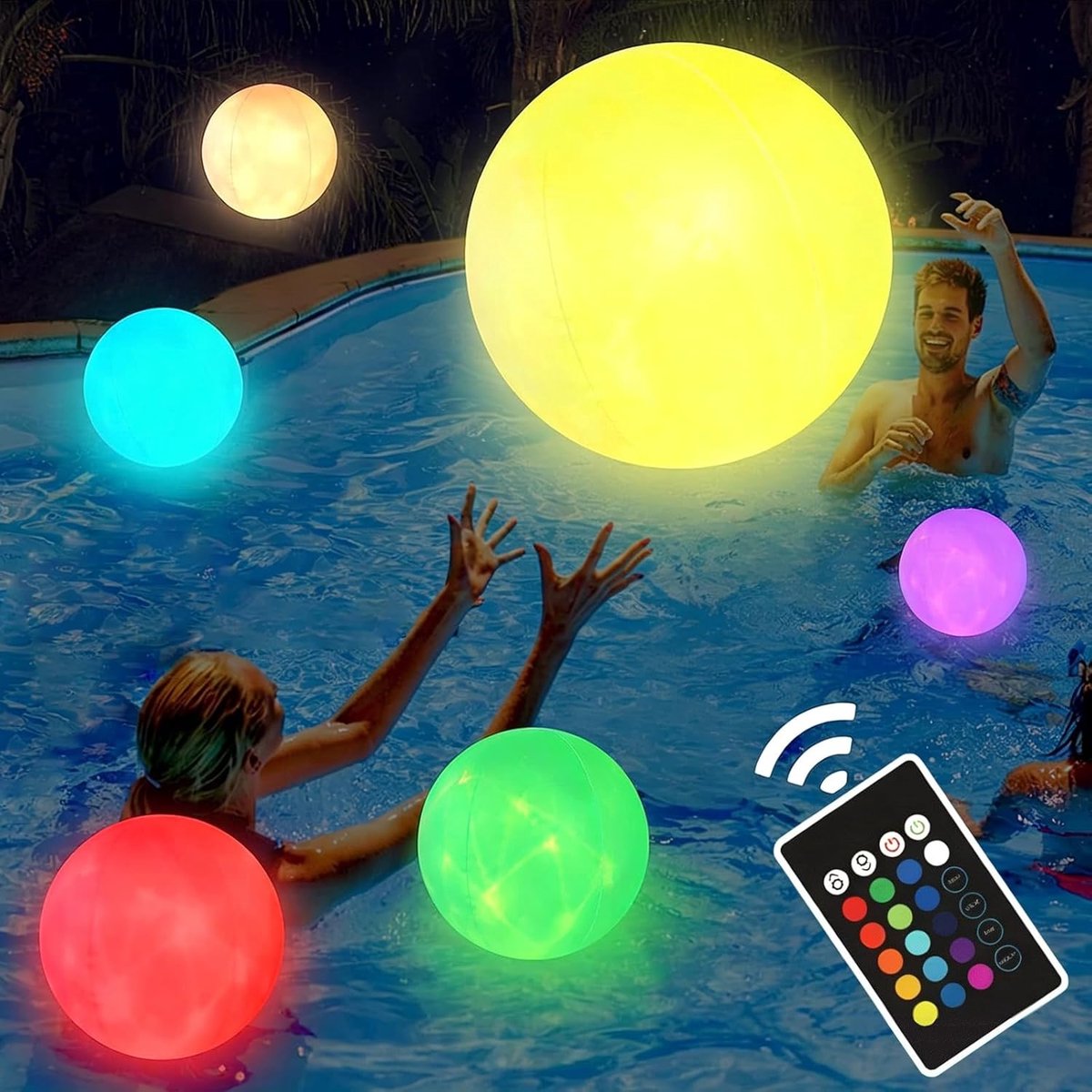 SnelShoppen - 2 Stuks Drijvende LED Poollichten, Gigantische Opblaasbare Strandballen, Voor Poolfeesten, Strand, Wateractiviteiten, Gezellige Buitenbi