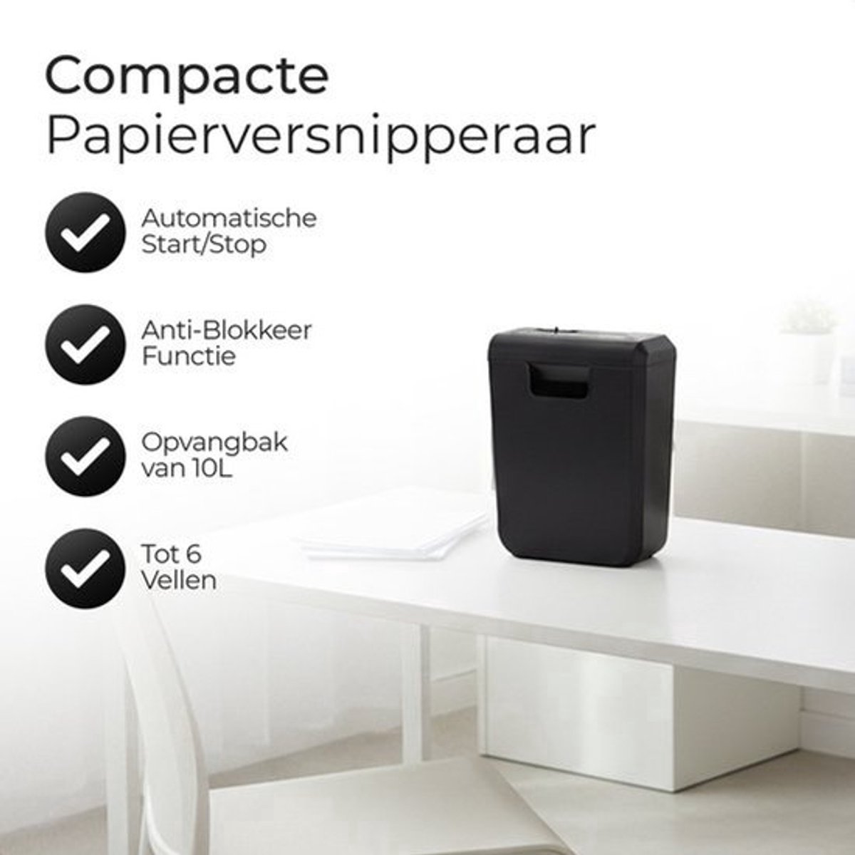 Papierversnipperaar – 10L – 5 A4 vellen – Creditcard Vernietiger – Zwart thumbnail 2
