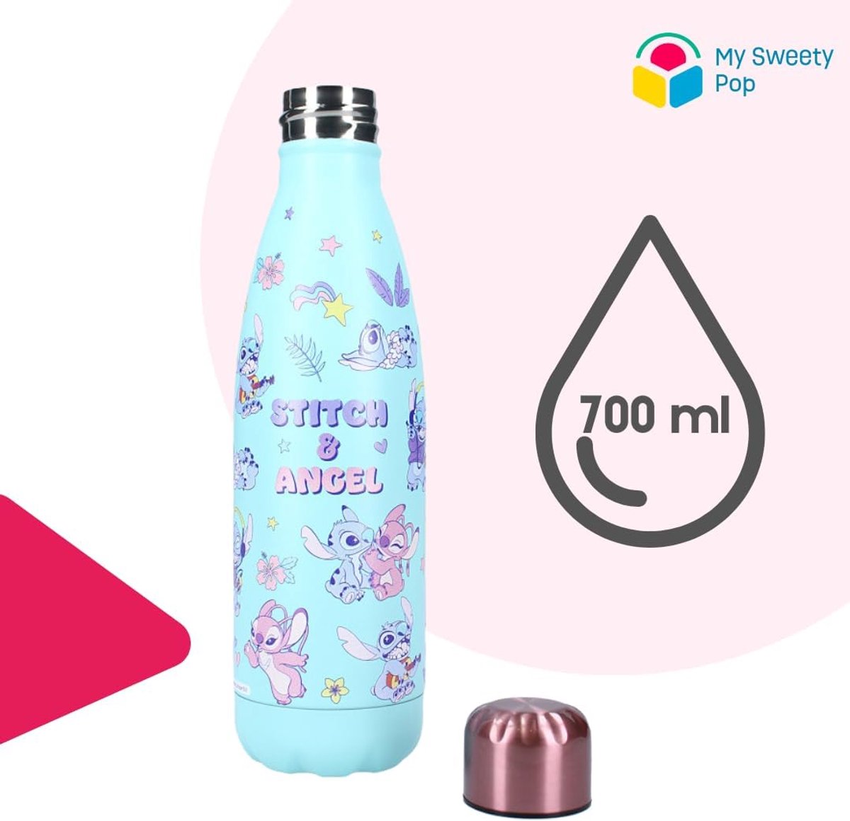 SnelShoppen - RVS Drinkfles 700ml - Kinderen, Volwassenen, Tieners - Blauw/Roze - Ideaal voor Sport, School, Reizen - Duurzaam, Lichtgewicht, Herbruik