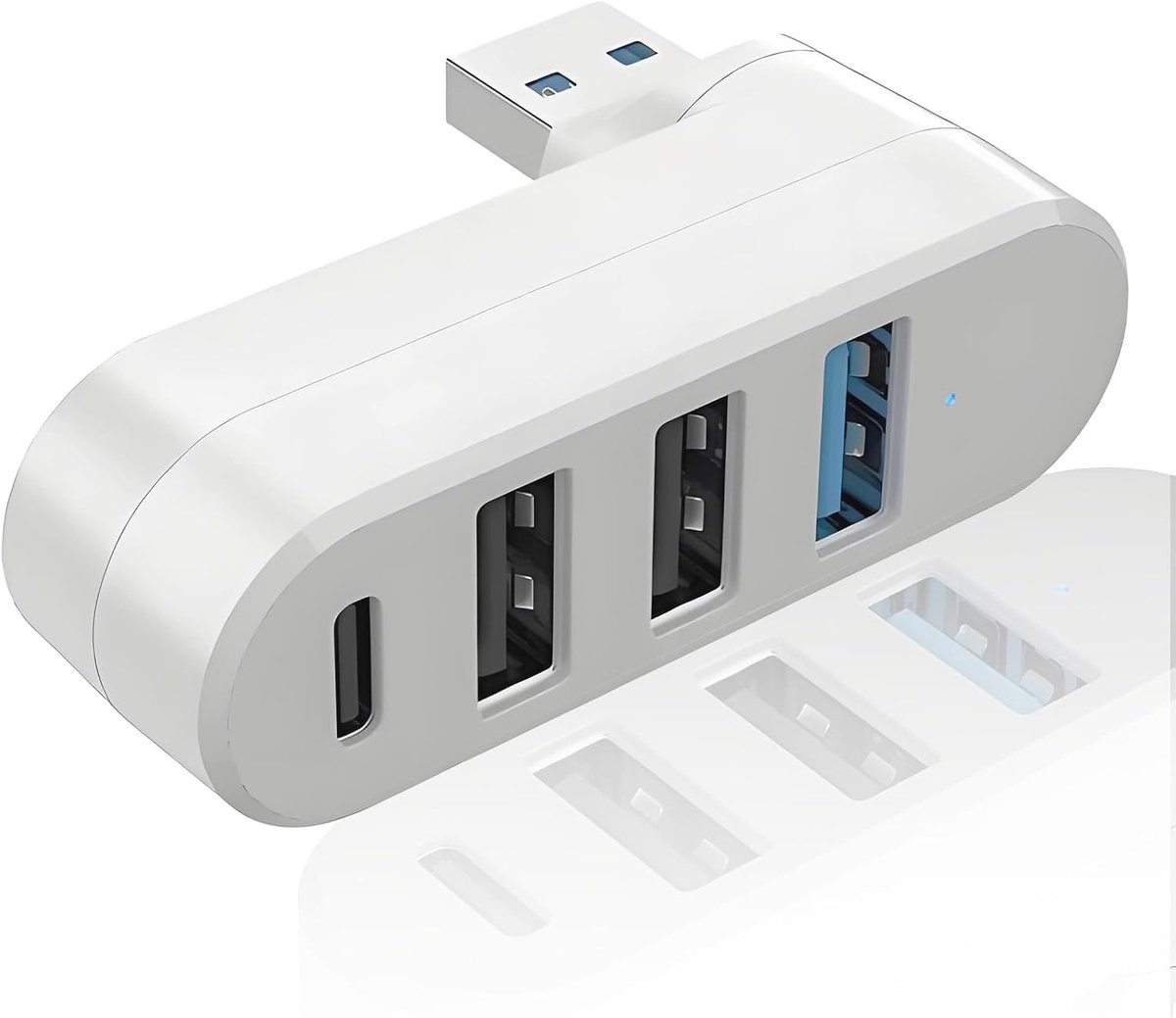 SnelShoppen - 4-Port USB 3.0 Hub met 3-Port Splitter en 1 USB-C Power/Data Poort, 90°/180° Rotatable Laptop Extender voor Desktop PC