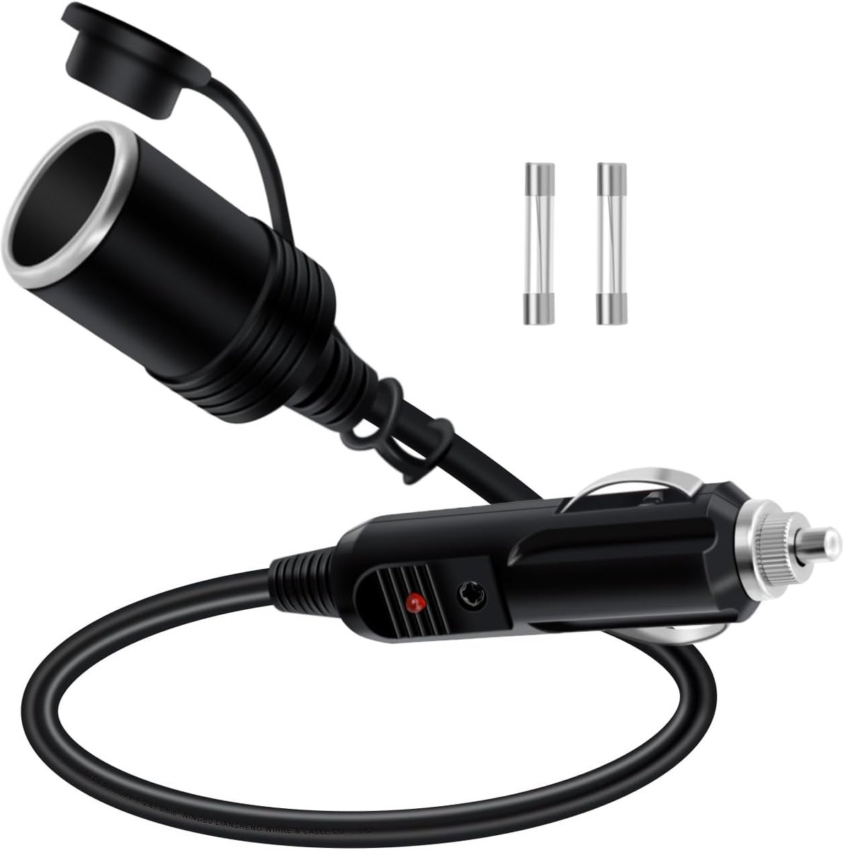 SnelShoppen - Cigarette Lighter Extension Cable 12V 24V 16 AWG 2 x 1.0 mm² met LED en 15A voor Auto en Motor (0.3 m)