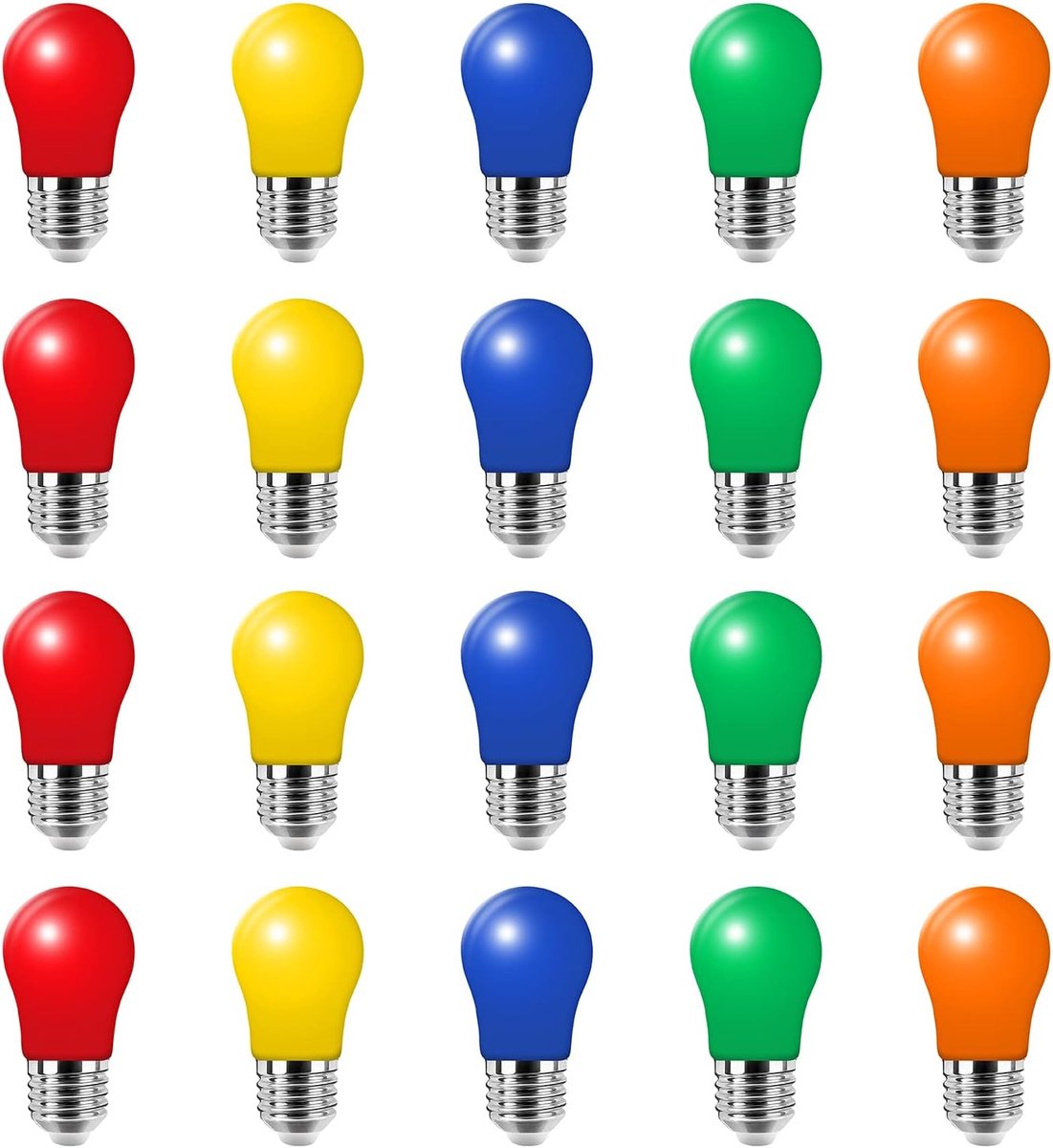 SnelShoppen - Pack van 20 Kleurige LED Bulbs E27 3W - Energiezuinige Buitenverlichting voor Feesten, Tuin, Kerst - Rood, Groen, Blauw, Geel - 220V AC