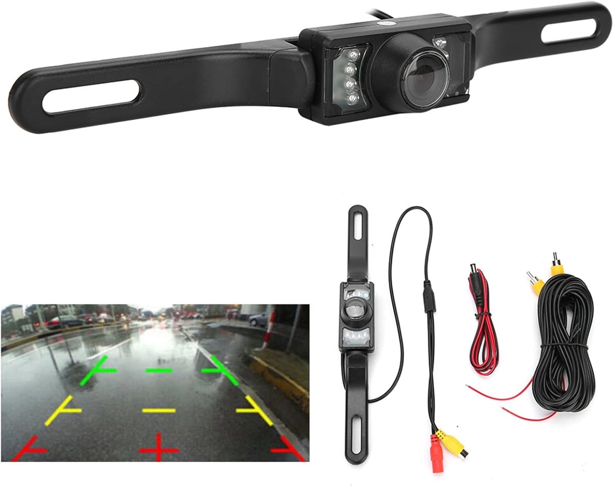 SnelShoppen - HD Infrarood Nachtcamera Achteruitkijkcamera voor Lang Kentekenplaatframe met 140° Hoek en Referentielijn
