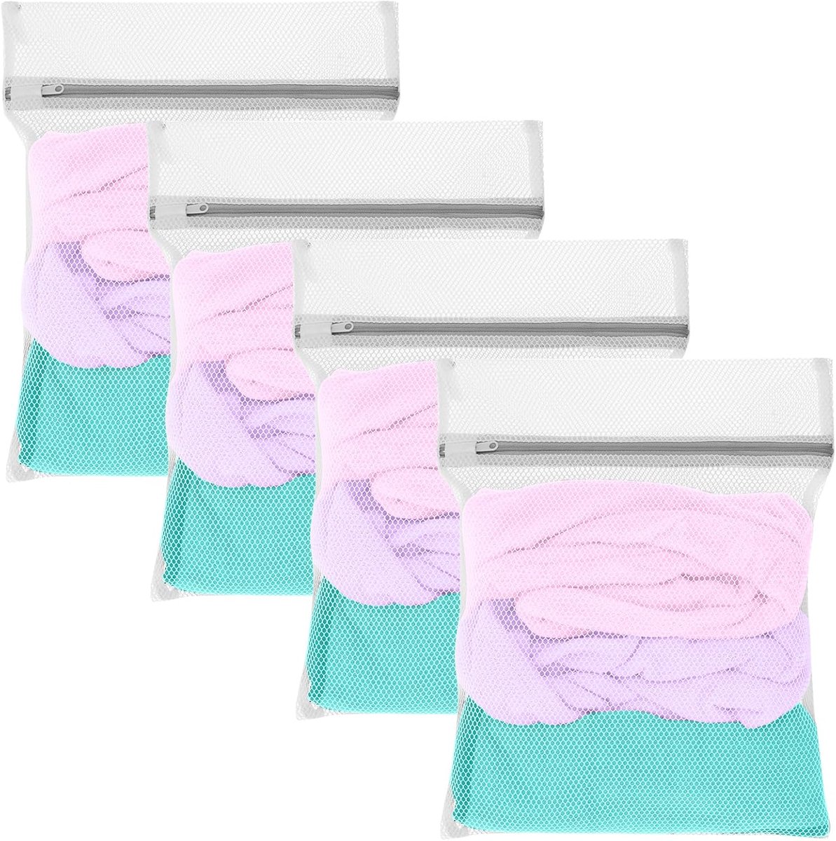 SnelShoppen - 4 Stuks Kleine Wasnetten met Rits, Duurzame Herbruikbare Waszakken voor Delicate Was, 30 x 40 cm, Ideaal voor Shirts, Ondergoed en Sokke