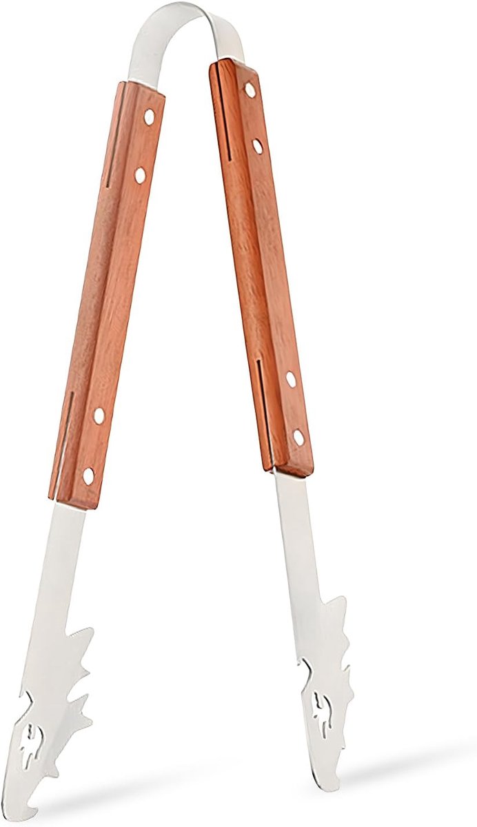 SnelShoppen - BBQ-accessoires Grillset met Houten Handvat, Multifunctionele Grillgereedschapsset met Mes en Vork, Hittebestendig, Perfect voor Tuin, C