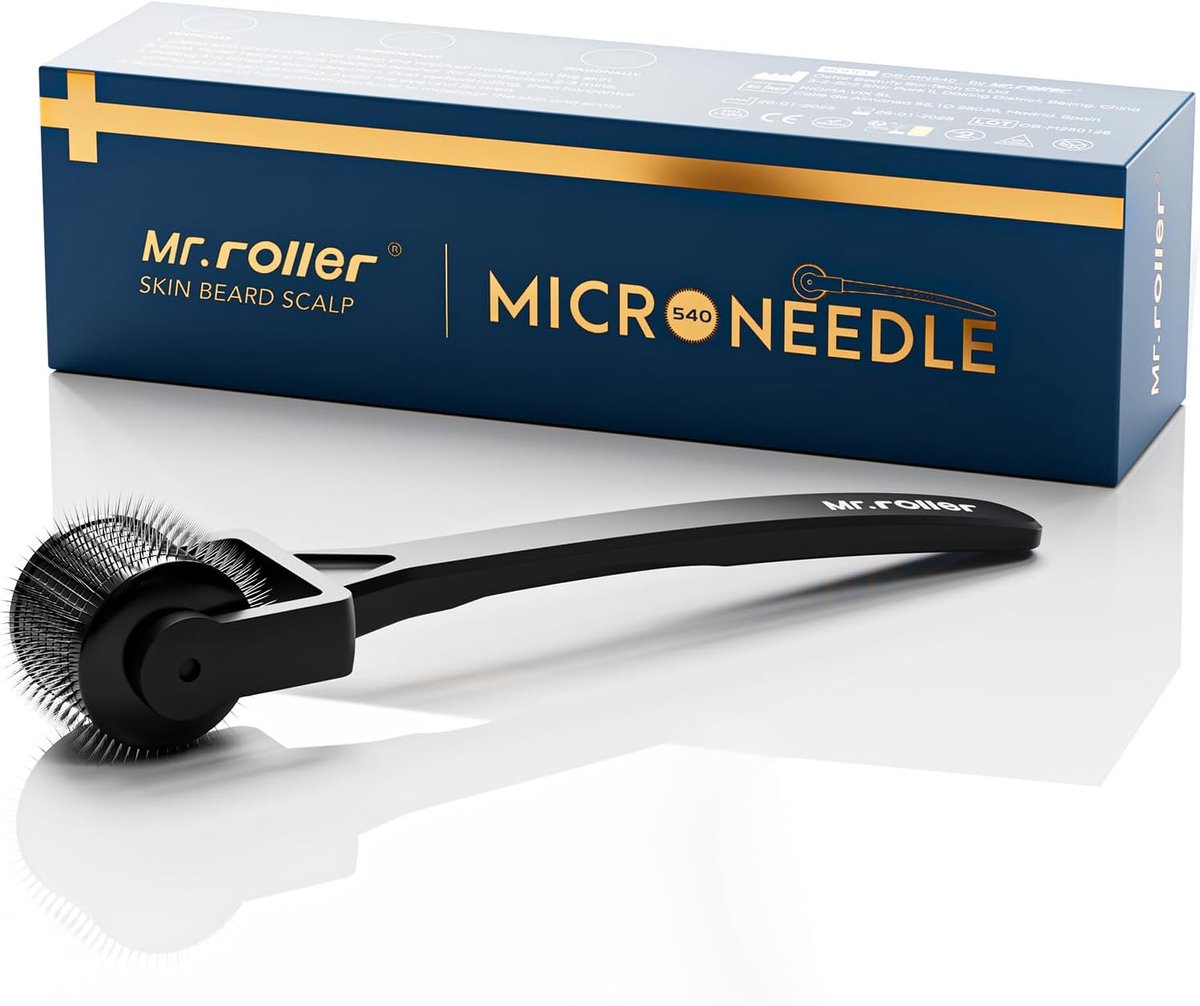 SnelShoppen - Derma Roller 1mm voor Haargroei - Microneedling Roller - 540 Titanium Micronaalden voor Dikker Haar en Baard - Multifunctionele Derma Ro