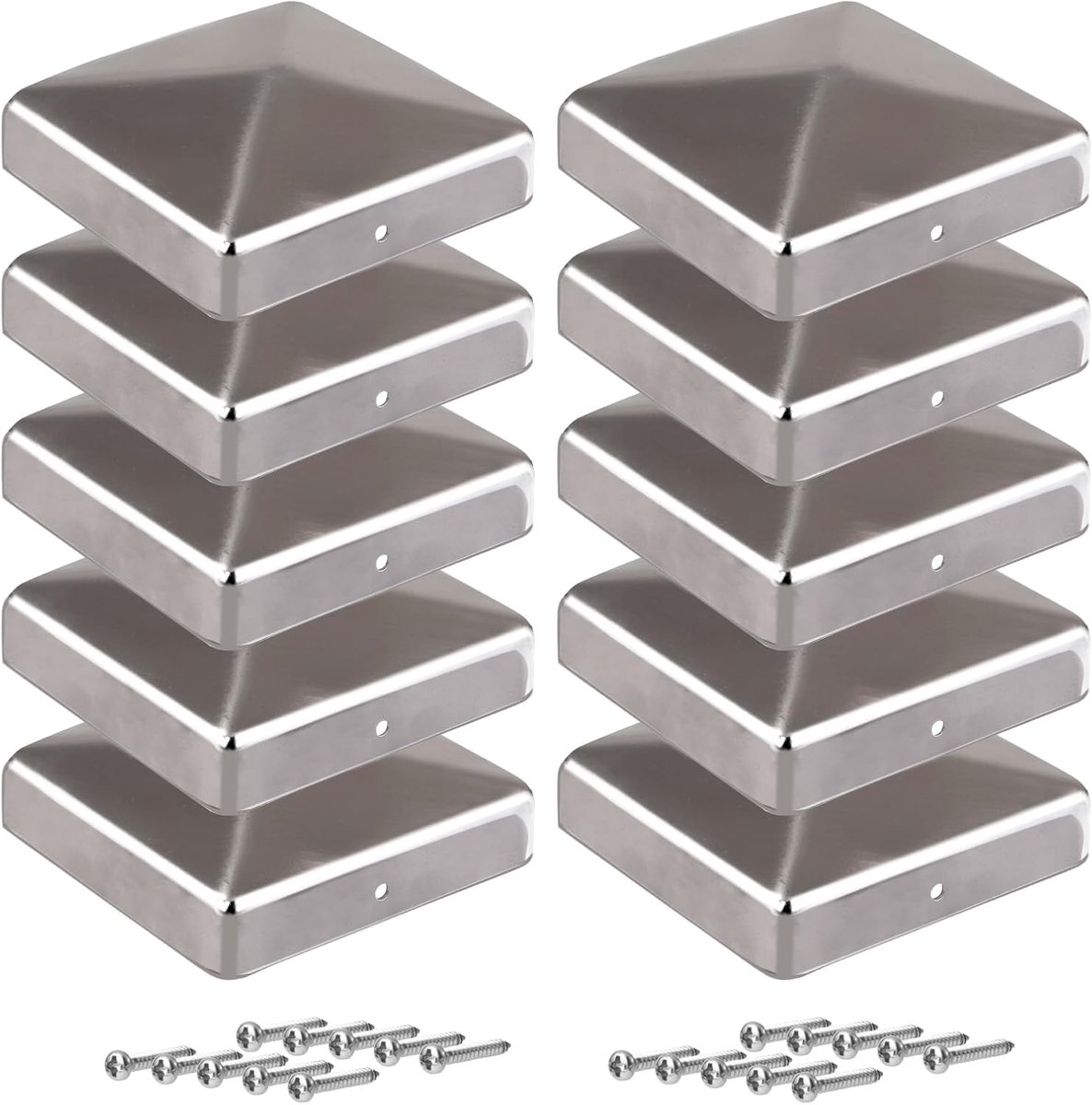 SnelShoppen - 10 Stuks Gegalvaniseerde Stalen Postkappen - Piramidevorm - Perfect voor 7x7 cm Houten Tuinpalen en Hekpalen - Inclusief RVS Montage Sch