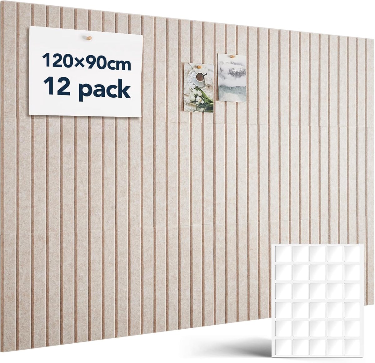 SnelShoppen - 120x90cm Zelfklevende Vilt Prikbord 12 Stuks - Decoratieve Memo Bord met 60 Dubbelzijdige Plakpads voor Kantoor, Keuken en Kinderen - Ge