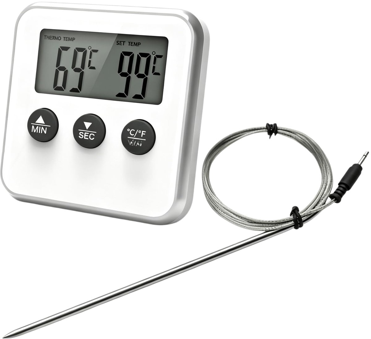 SnelShoppen - Digitale Vleesthermometer en Braadthermometer met Timer, Nauwkeurige Grill- en Oventhermometer voor BBQ, Vlees, Braden, Keuken met Sonde
