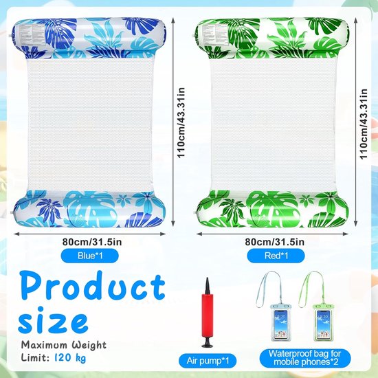 Thijox - Luchtmatras XL Set van 2 - Opblaasbare Waterhangmat met 2 Waterdichte Telefoonvakken - Perfect Zwembadspeelgoed voor Volwassenen en Kinderen van Thijox — afbeelding 5