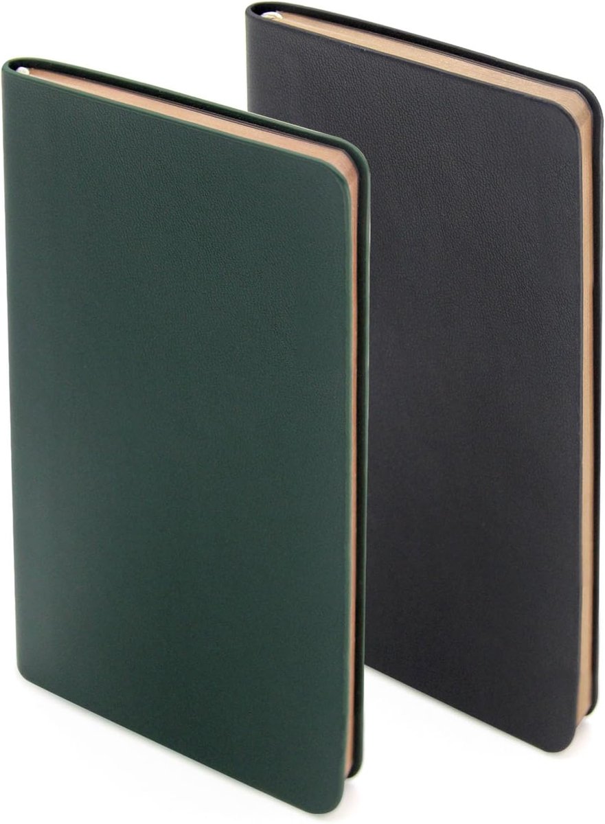 SnelShoppen - Set van 2 A6 Softcover Notitieboeken - Lijn en Geruit - 55g Papier - Zwart & Donkergroen - Perfect voor School, Kantoor en Creatieve Pro
