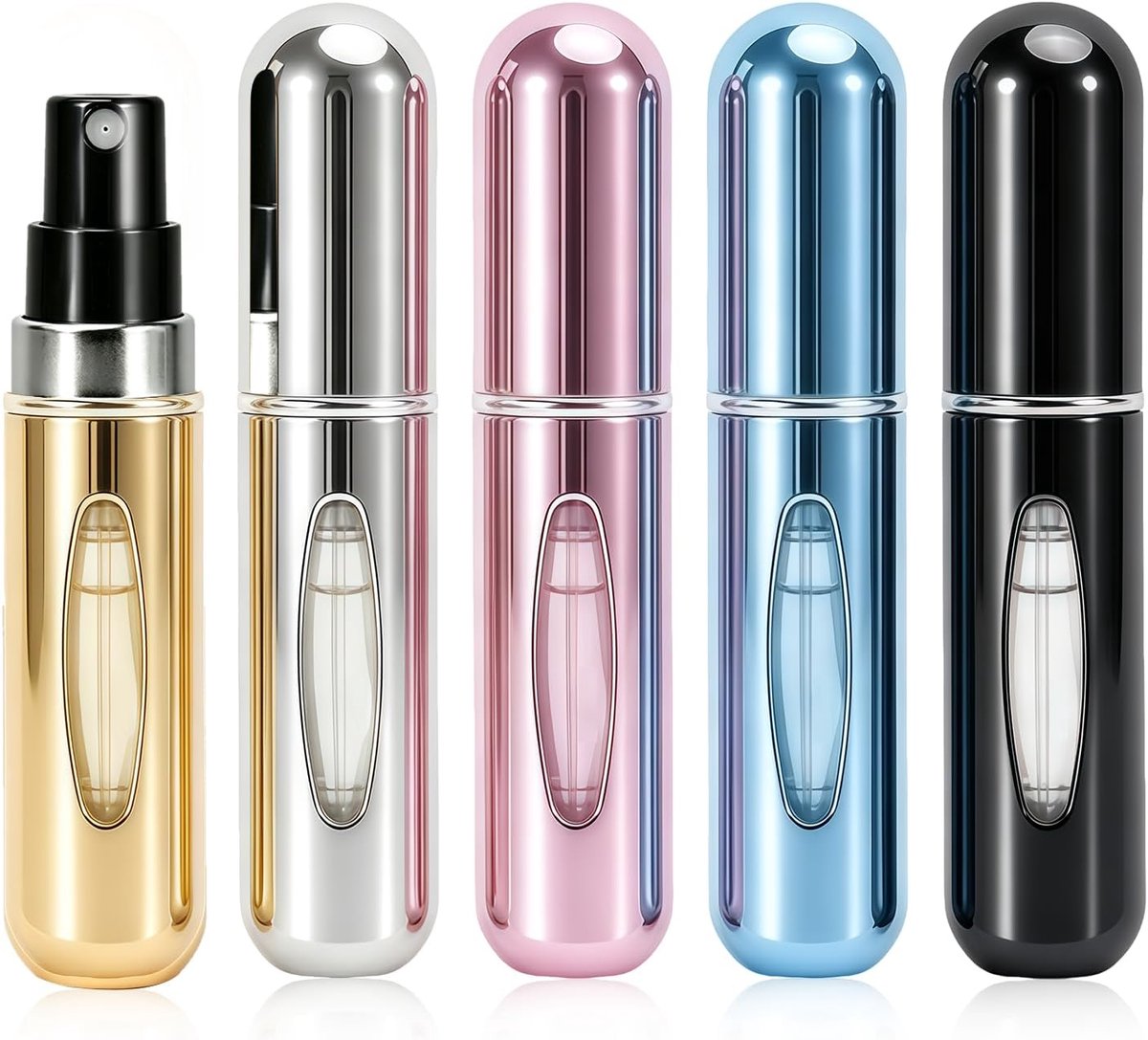 SnelShoppen - 5 Stuks 5 ml Mini Parfumverstuiver Set - Navulbare Draagbare Parfumverstuiver - Handig voor Vliegreizen, Handtassen, Reizen - Geschikt v