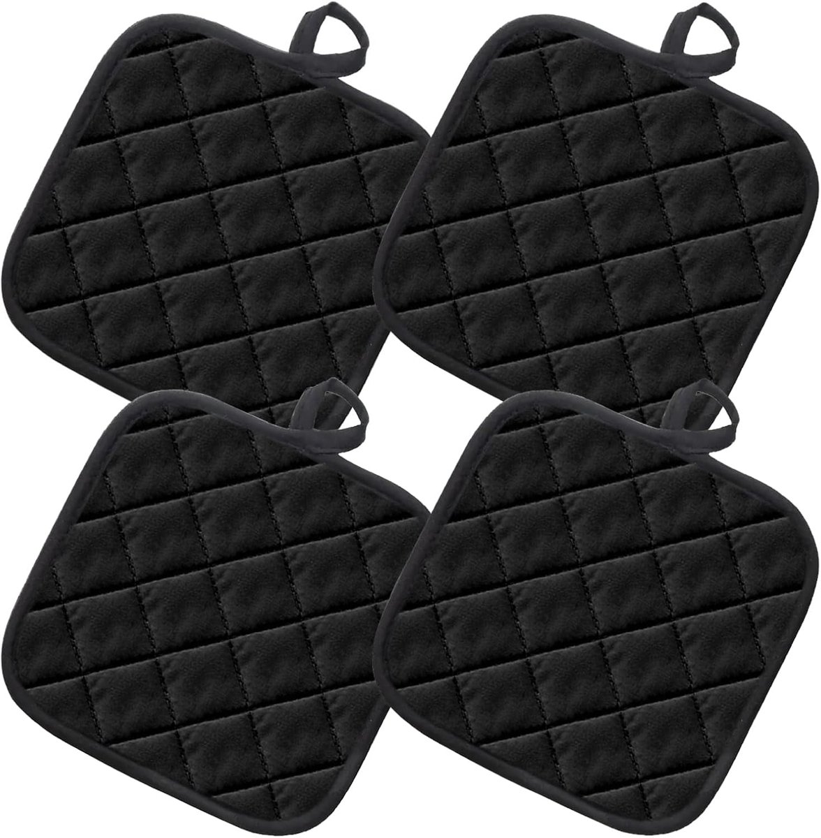 SnelShoppen - 4 stuks zwarte pannenlappen 18 x 18 cm hittebestendige, machinewasbare pannenlappen set, duurzame kookpannen, oven en keuken accessoires