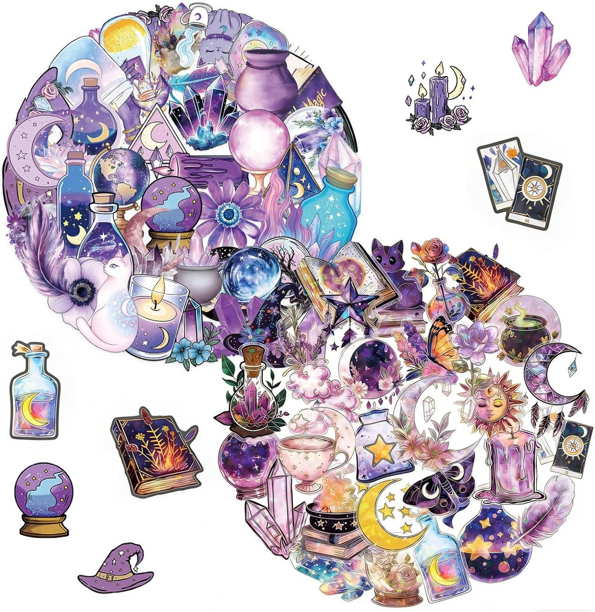 Thijox - 80 Stuks Magische Holografische Stickers, Vintage Heksenstickers, Waterdicht PET, Graffiti Apothekersstickerset voor Scrapbooking, Dagboek, L