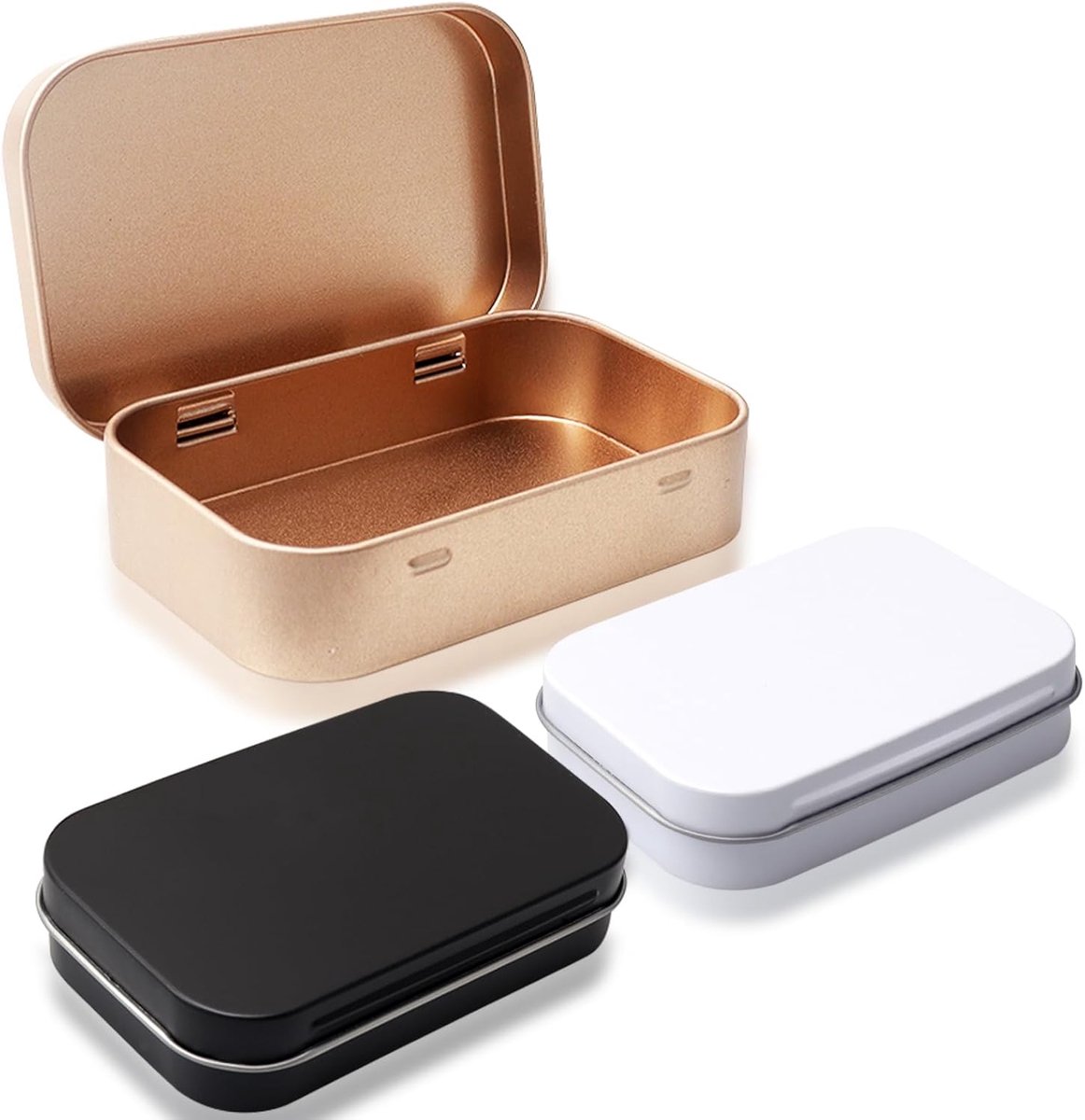 SnelShoppen - 3x Kleine Metalen Blechdose met Deksel - Rechthoekige Opbergtin 9.5 x 6 x 2.2cm - Duurzame Mini Doses - Organiser voor DIY, Keuken, Hobb