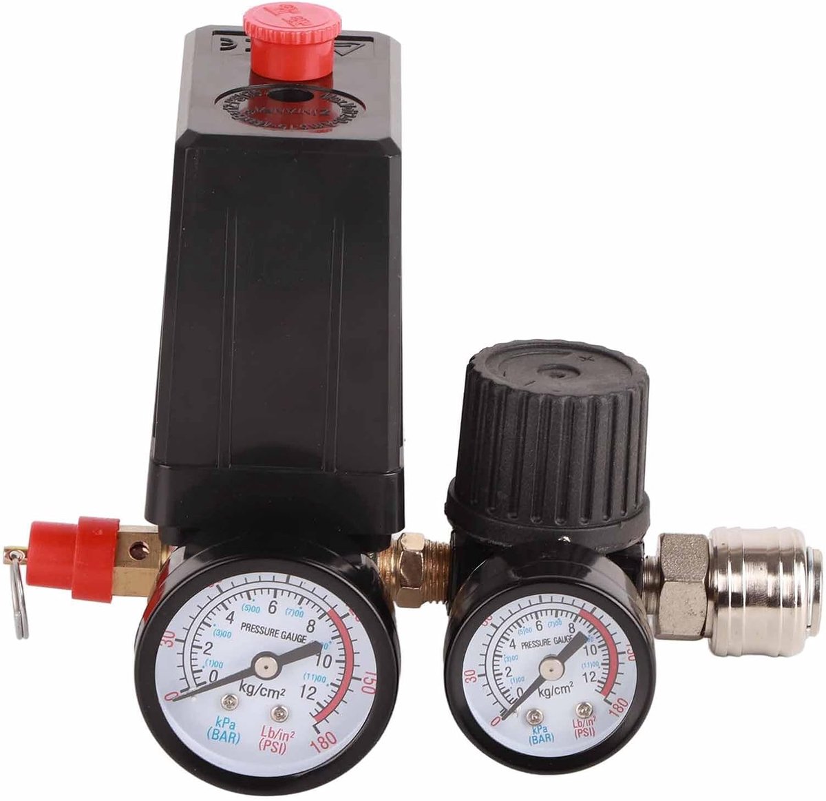 SnelShoppen - Pressure Switch voor Luchtcompressor 1/4 inch, Drukregelaar 90-120 psi, 220 V met 4-Hole Controller voor Precieze Drukregeling