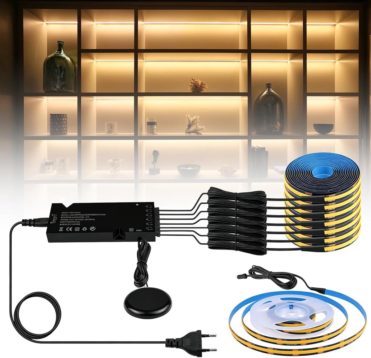 SnelShoppen - 12 V COB Ledstrip - 6 Stuks - 1 M - Warm Wit - Flexibele Verlichting met Aanraking en Handsweep Dimmer - Op Maat te Snijden - Ideaal voo