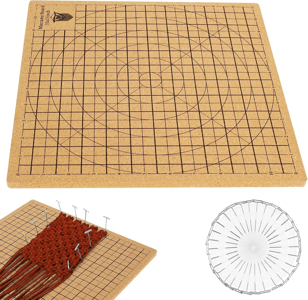 SnelShoppen - Macramé Whiteboard met Pennen 30 x 30 cm, Dubbelzijdig, Herbruikbaar, Draagbaar met Rasters en Handleiding voor DIY Projecten, Perfect a