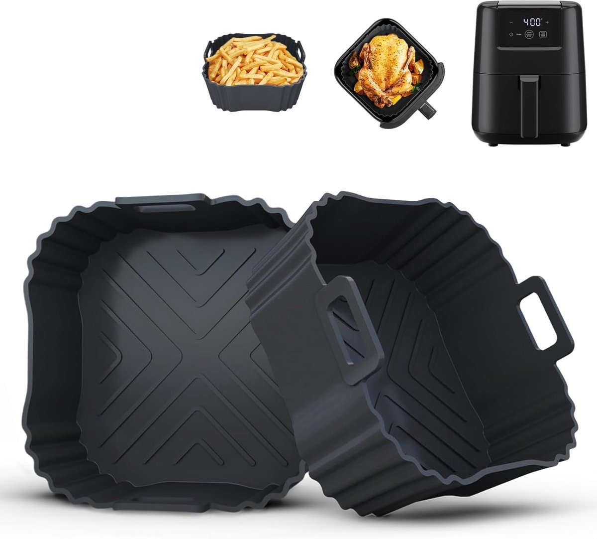 SnelShoppen 2Pcs Silicone Bakvorm voor Airfryer Perfecte Pasvorm 2L-3L Zwart Silicone Voor Heteluchtfriteuse Ideaal Voor Bakken In Keuken