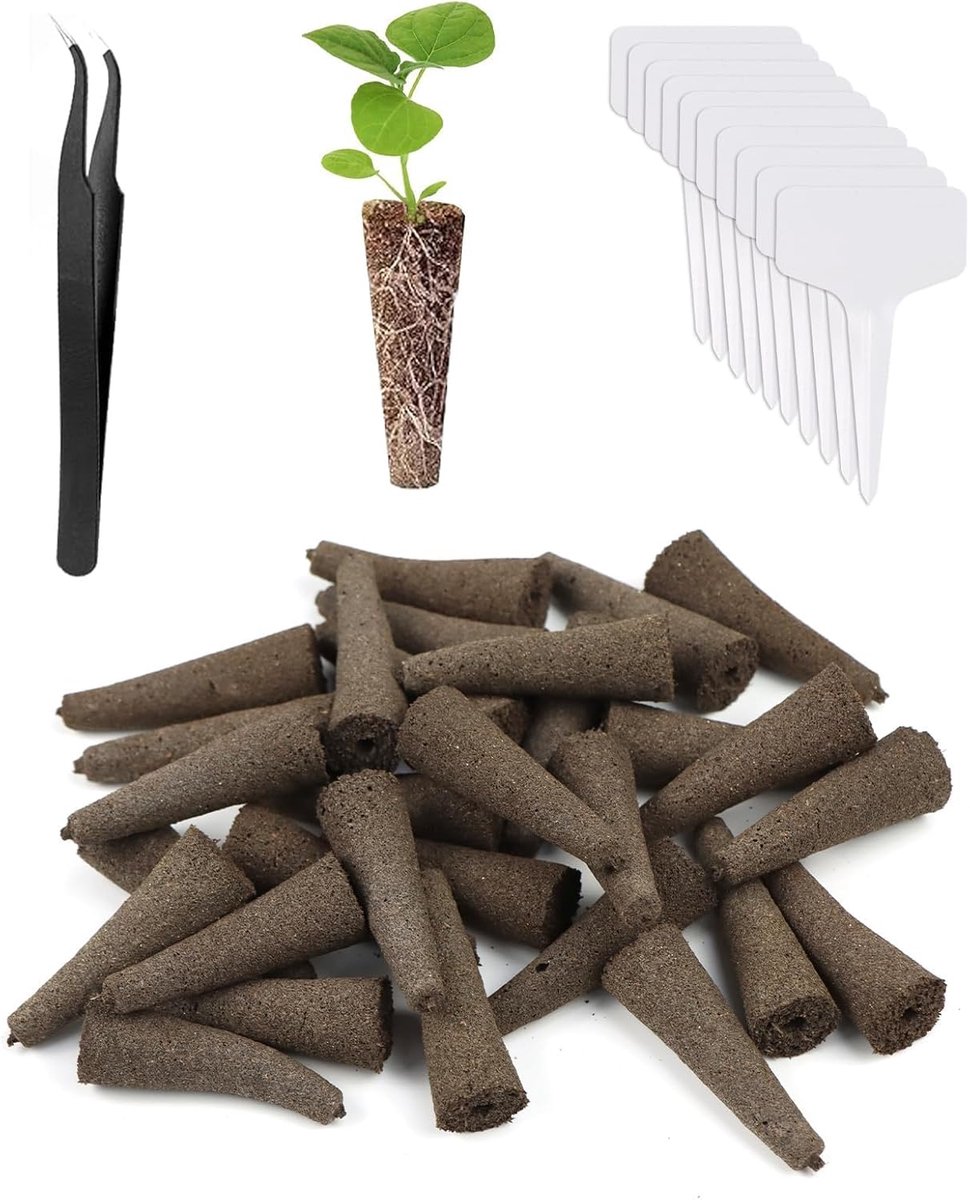 SnelShoppen - 30 Stuks Vervangingsgroeisponzen voor Hydroponics, Biologisch Afbreekbaar, PH Neutraal, Inclusief 10 Labels en Pincet, Geschikt voor Aer