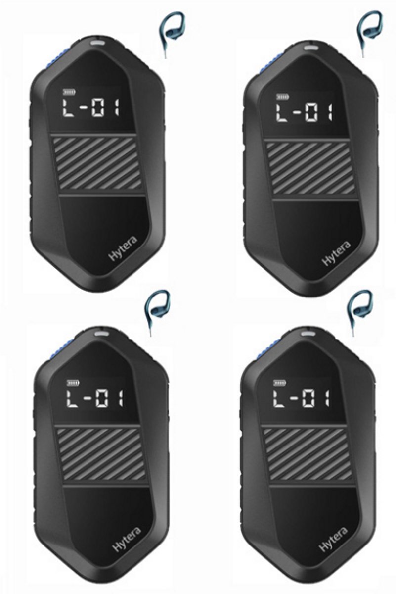 Set van 4 Hytera S1E LF Mini Portofoon vergunning vrij IP67 waterdicht met C-ring oortje