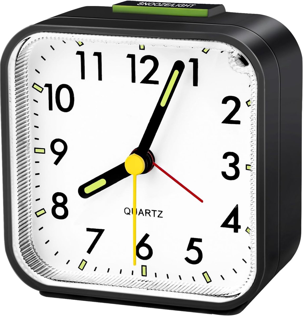 SnelShoppen - Analoge Stille Alarmklok met Snooze Functie en Nachtlampje - Batterijwerking voor Slaapkamer, Woonkamer, Kantoor, Reizen - Zwart