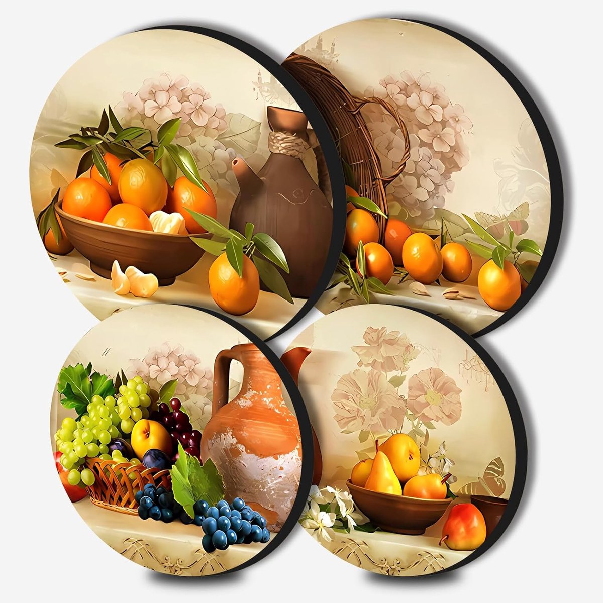 SnelShoppen - Vintage Fruit Ronde Metalen Fornuis Covers 4-Piece Retro Keuken Accessoires voor Elektrische en Gasfornuizen, Roestvrij Staal, Branders