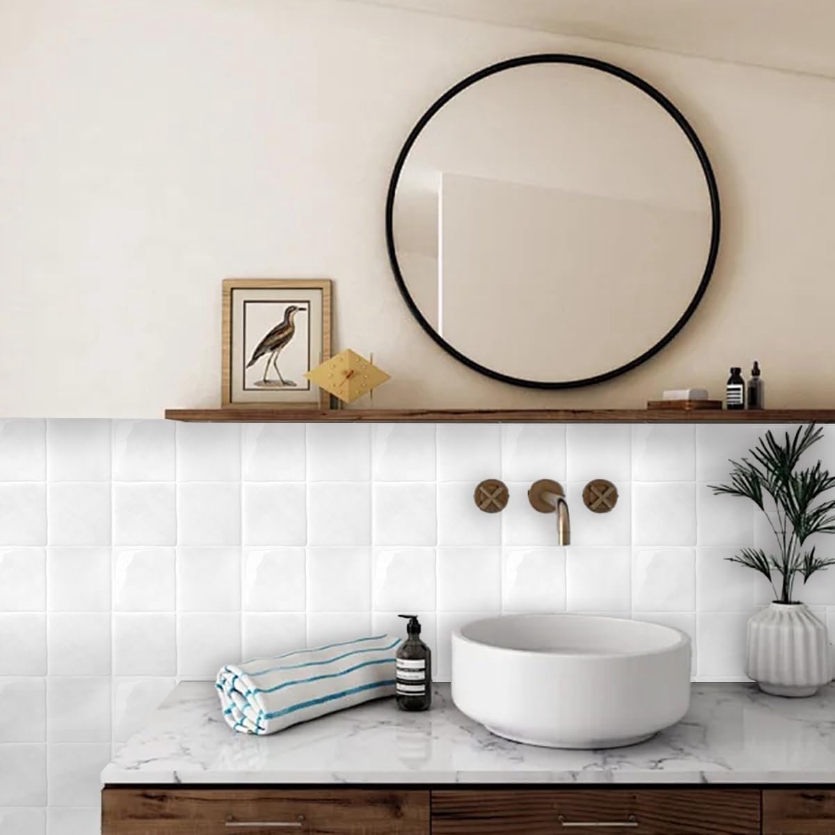 SnelShoppen - 9x9 Inch Witte 3D Vinyl Wand Tegel Stickers - Peel & Stick Zelfklevend Waterdicht Backsplash Tegels voor Keuken, Badkamer, Muurdecoratie