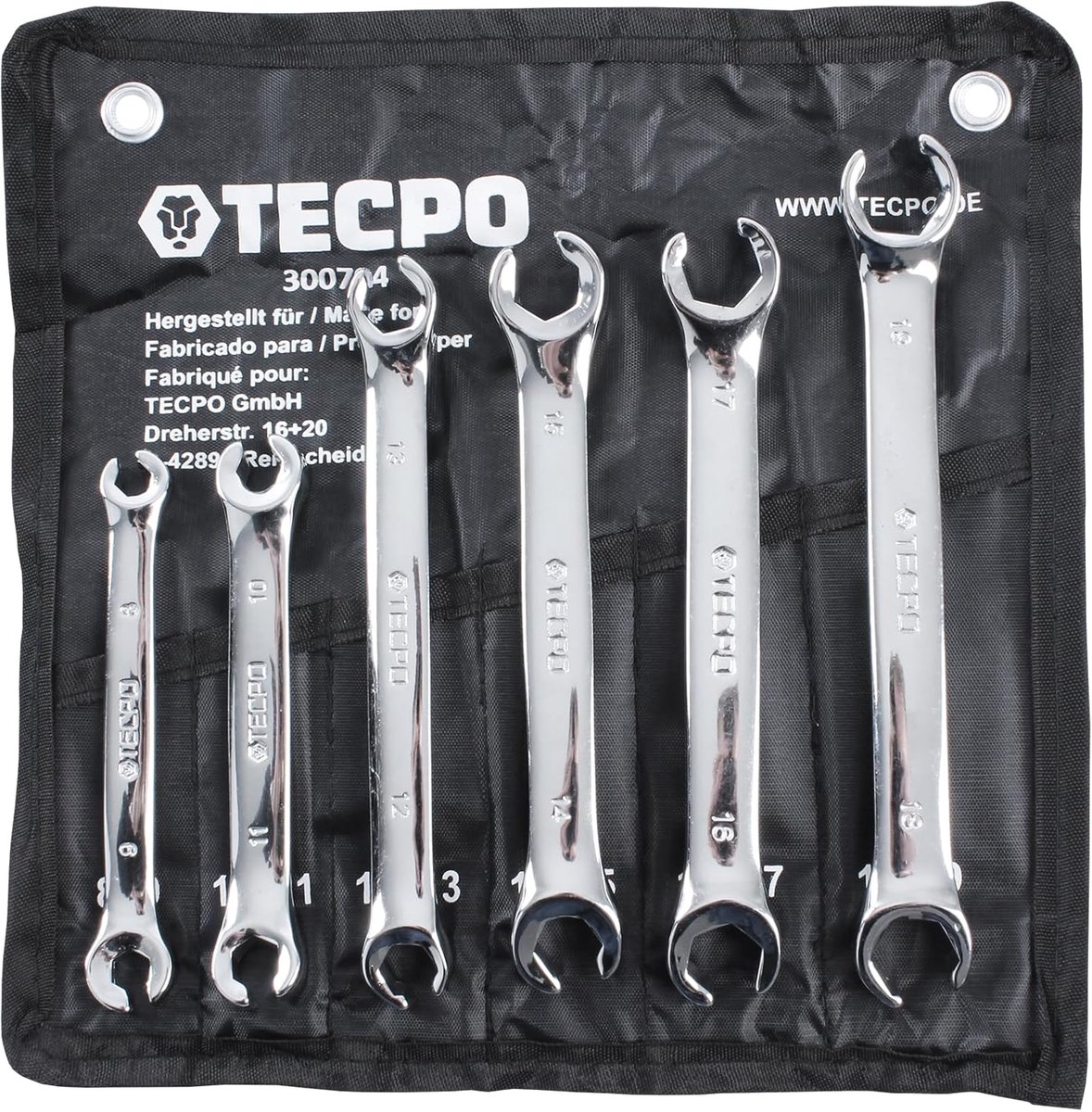 SnelShoppen - 6-delige Open Ring Steeksleutel Set 8-19 mm - Dubbele Ring Sleutel - Chrome Vanadium Staal - Matte Chroom Afwerking - Perfect voor Auto