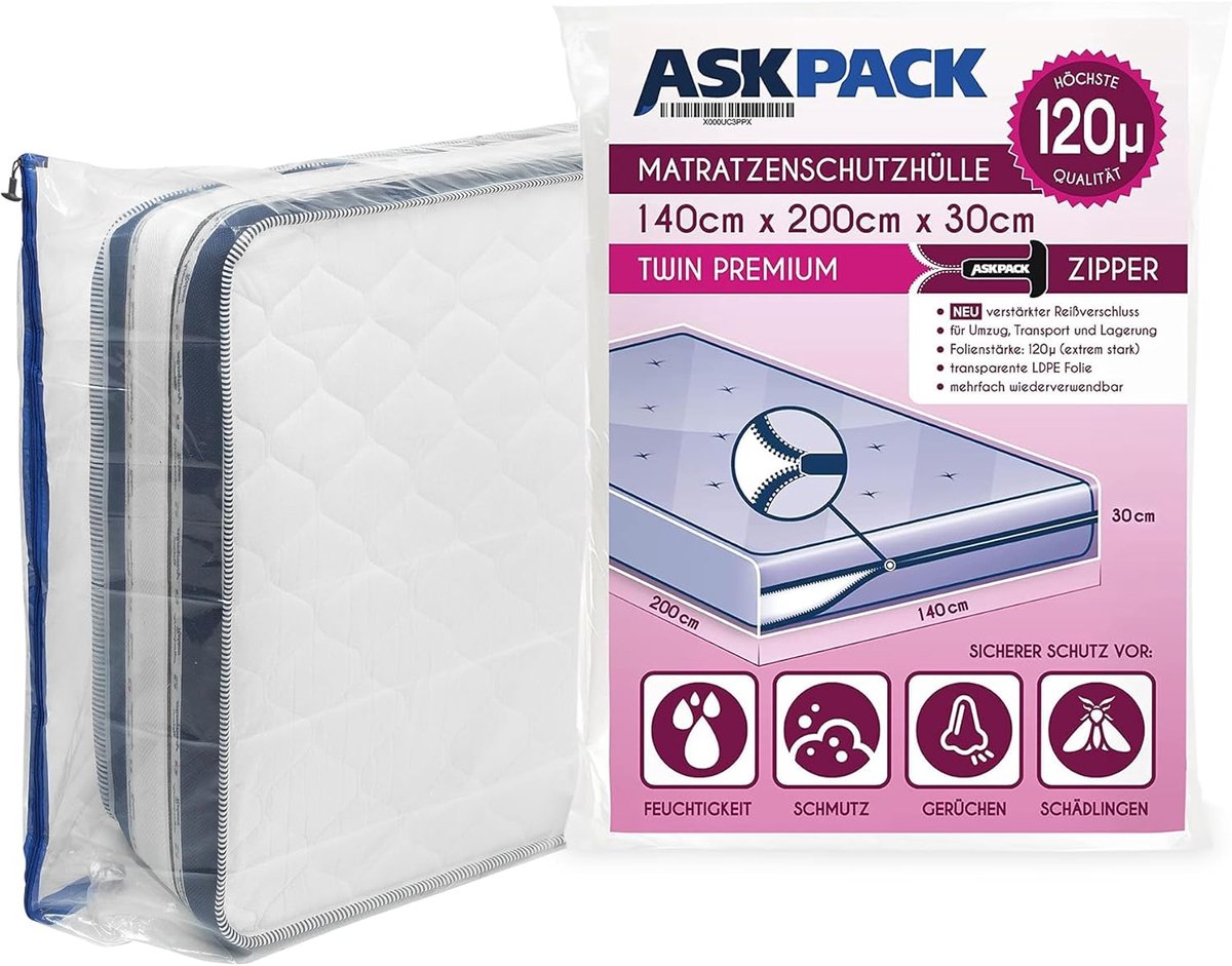 SnelShoppen - Matraszak met Anker Rits - Waterdicht en Scheurvast - 120 Micron Polyethyleen - Ideaal voor Verhuizing, Opslag en Transport - 140x200cm