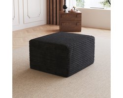 MIVRAY Voetenbankje – 65 x 60 x 38 cm – Zonder Montage – Stof – Zwart – Voor Woonkamer of Slaapkamer – Zacht Corduroy