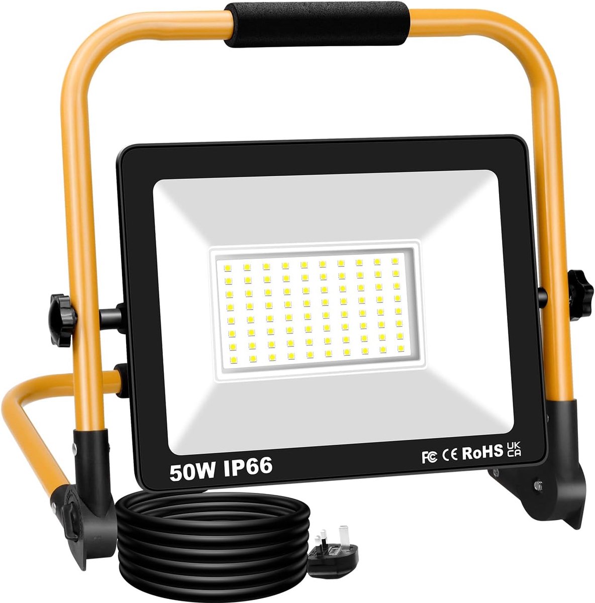 SnelShoppen - 50W LED Werklamp met 5000 Lumen, Opvouwbare Standaard, Draagbare Schijnwerper, Wit 6000K voor Werkplaats, Bouwplaats, Garage, Tuin