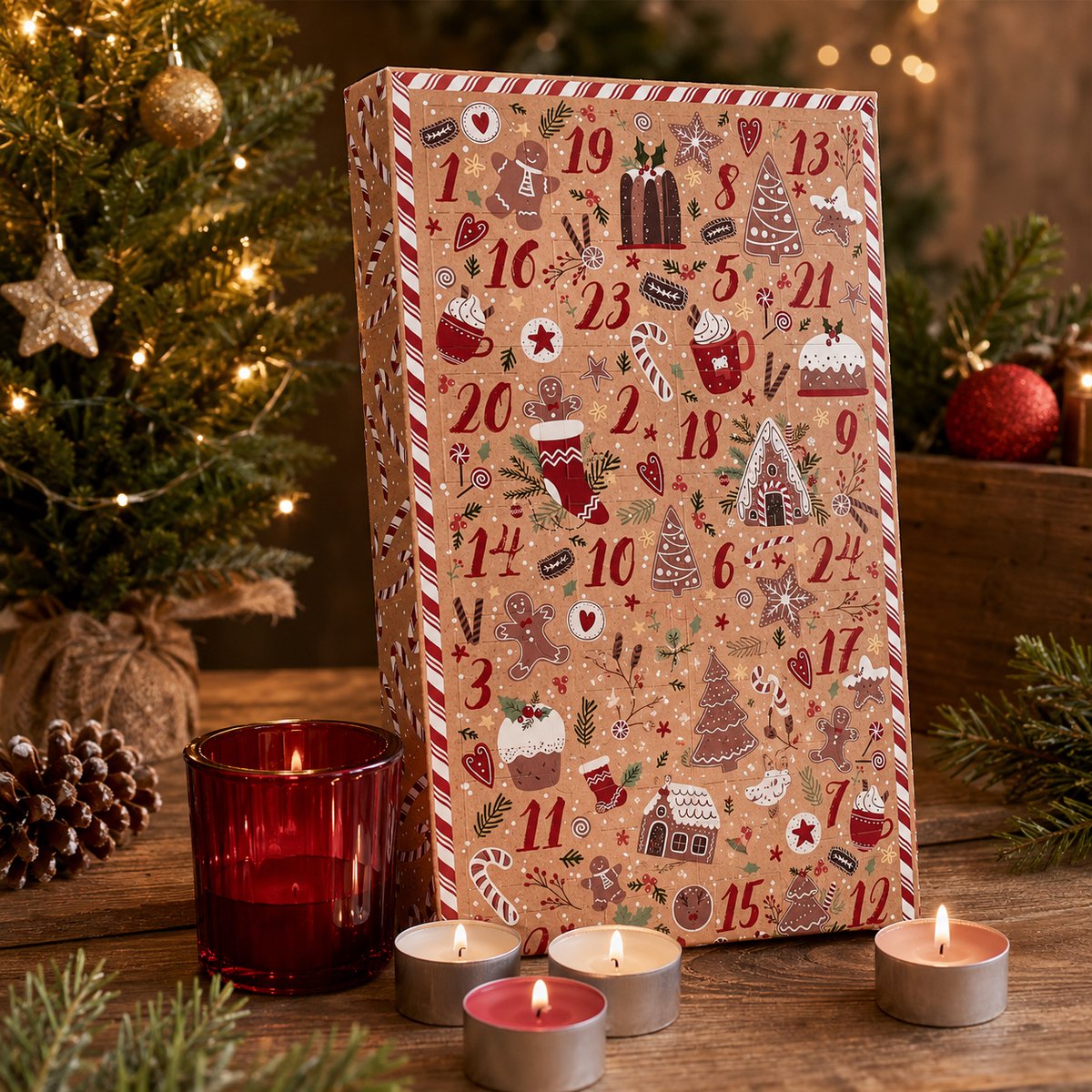 Adventskalender met 24 Geurkaarsjes – Inclusief Glazen Kaarsenhouder – Cadeaubox met 24 Kaarsen – Kaarsen Adventskalender voor Volwassenen – Kerstcadeau – Geurkaarsen Cadeauset – Rood – foto 3